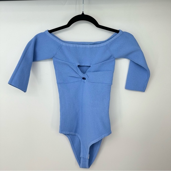 Victor Glemaud Blue Ribbed Cutout Shaping Long Sleeve Bodysuit - Picture 1 of 4